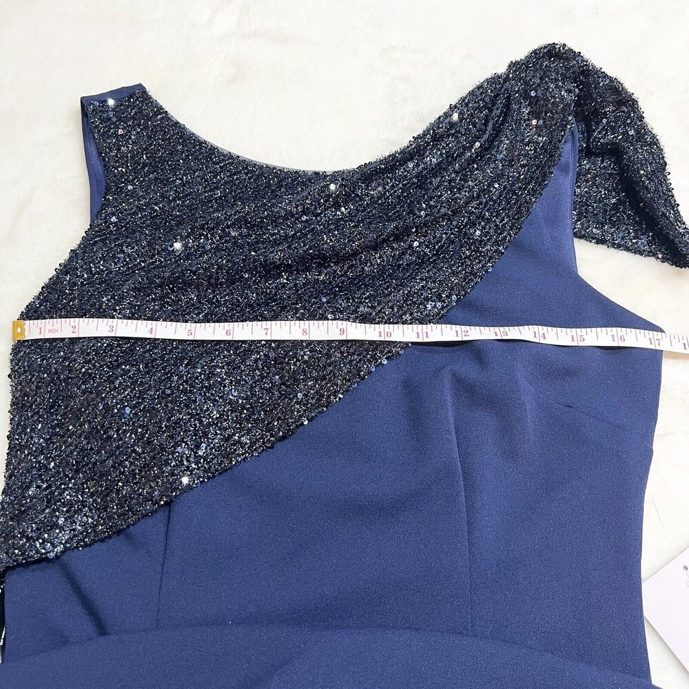 JS Collection Kennedy Draped Mermaid Maxi Dress Gown Navy NWT Sequins Sz 6 - Picture 13 of 16